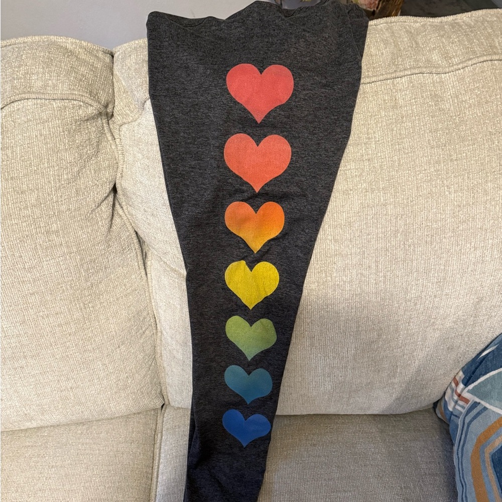 Aviator Nation Red and Gray Heart Pattern Leggings